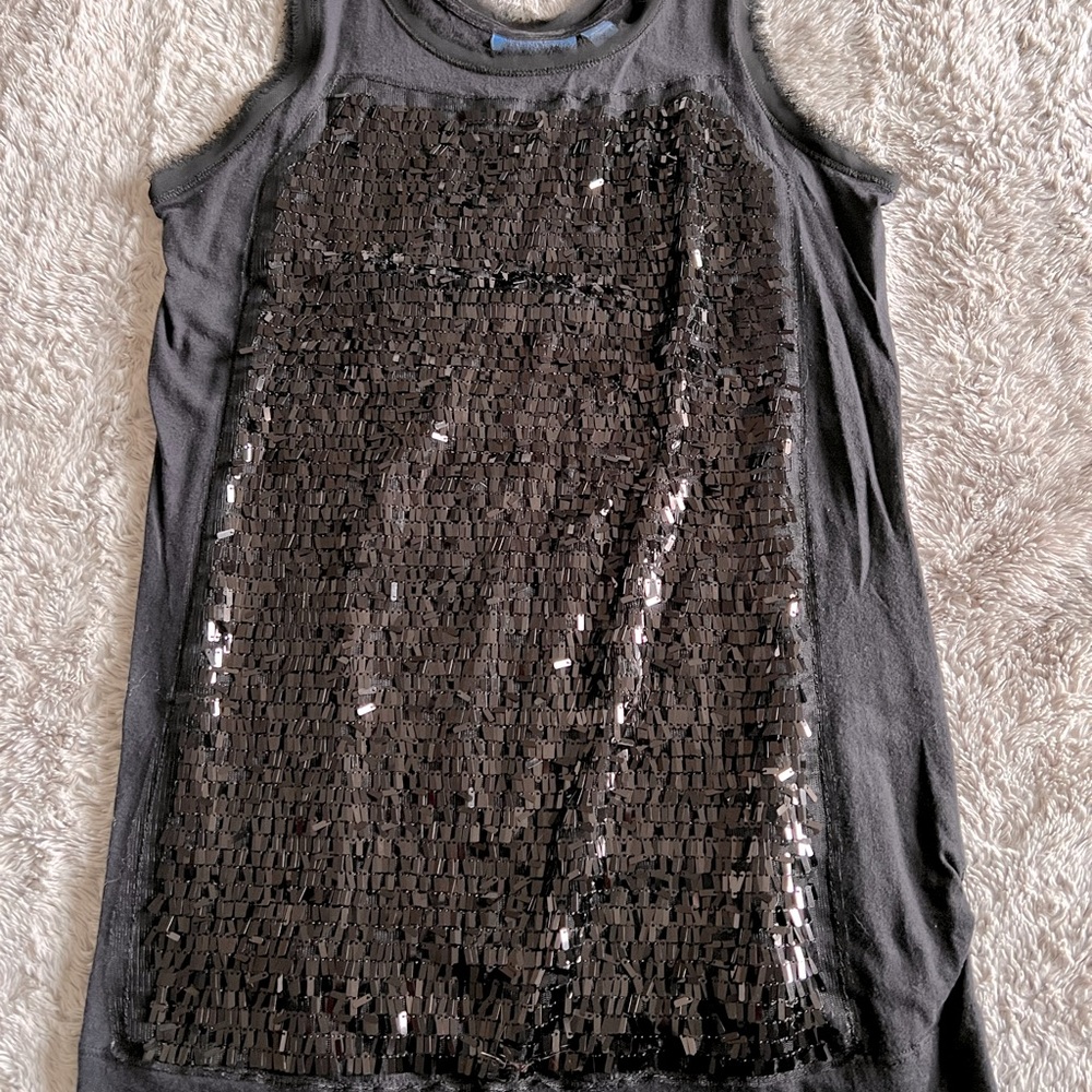 Vera Wang Long Sleeveless Sequined Top